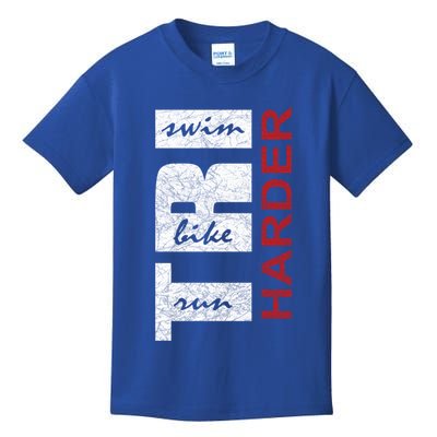 Triathletes Tri Harder Swim Bike Run Triathlon Inspired Cool Gift Kids T-Shirt
