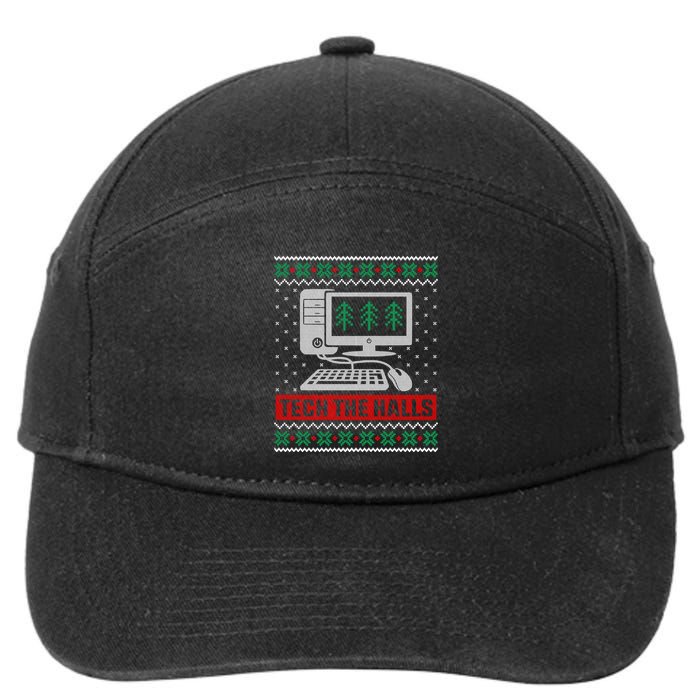 Tech The Halls Computer Geek Ugly Christmas Cool Gift 7-Panel Snapback Hat
