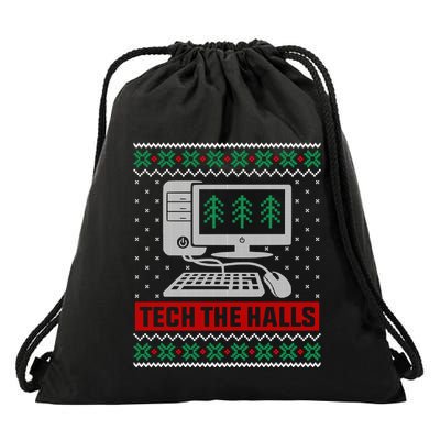 Tech The Halls Computer Geek Ugly Christmas Cool Gift Drawstring Bag