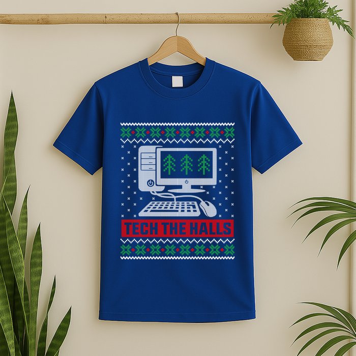 Tech The Halls Computer Geek Ugly Christmas Cool Gift T-Shirt