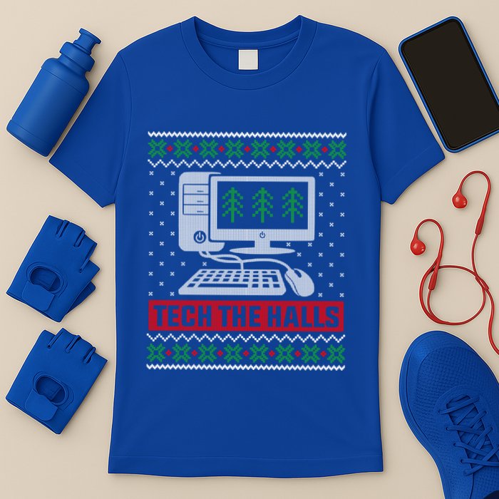 Tech The Halls Computer Geek Ugly Christmas Cool Gift T-Shirt