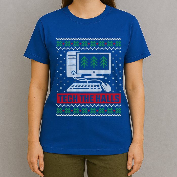 Tech The Halls Computer Geek Ugly Christmas Cool Gift T-Shirt