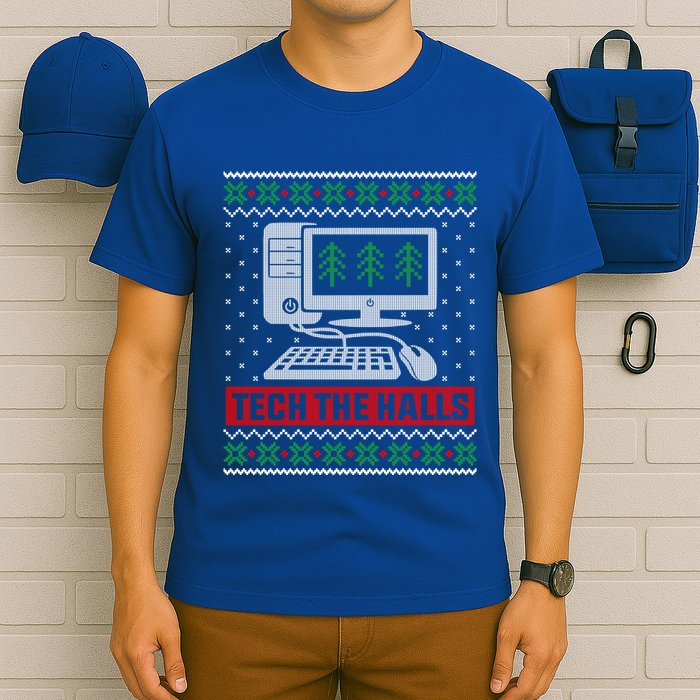 Tech The Halls Computer Geek Ugly Christmas Cool Gift T-Shirt