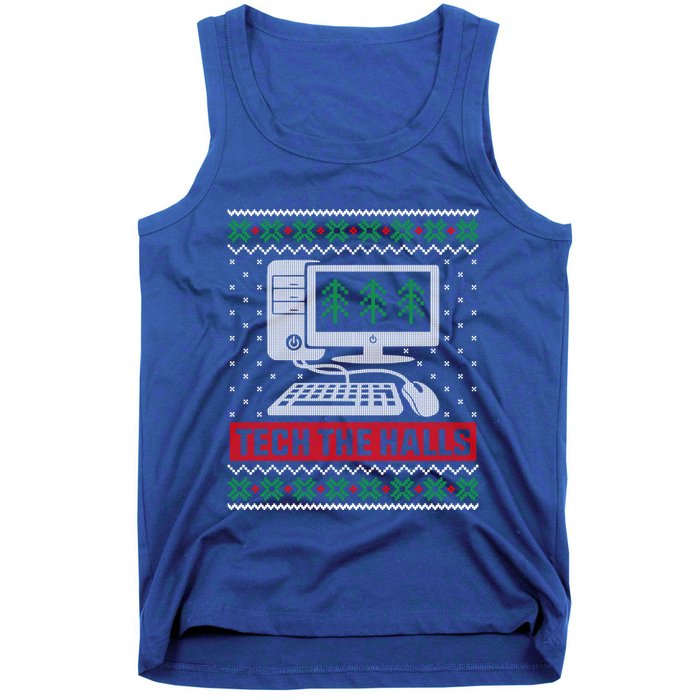 Tech The Halls Computer Geek Ugly Christmas Cool Gift Tank Top