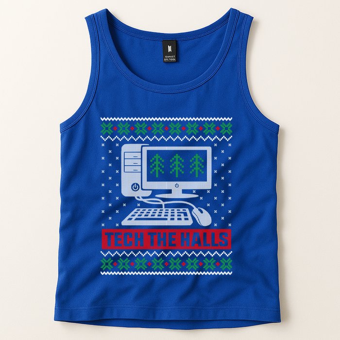 Tech The Halls Computer Geek Ugly Christmas Cool Gift Tank Top