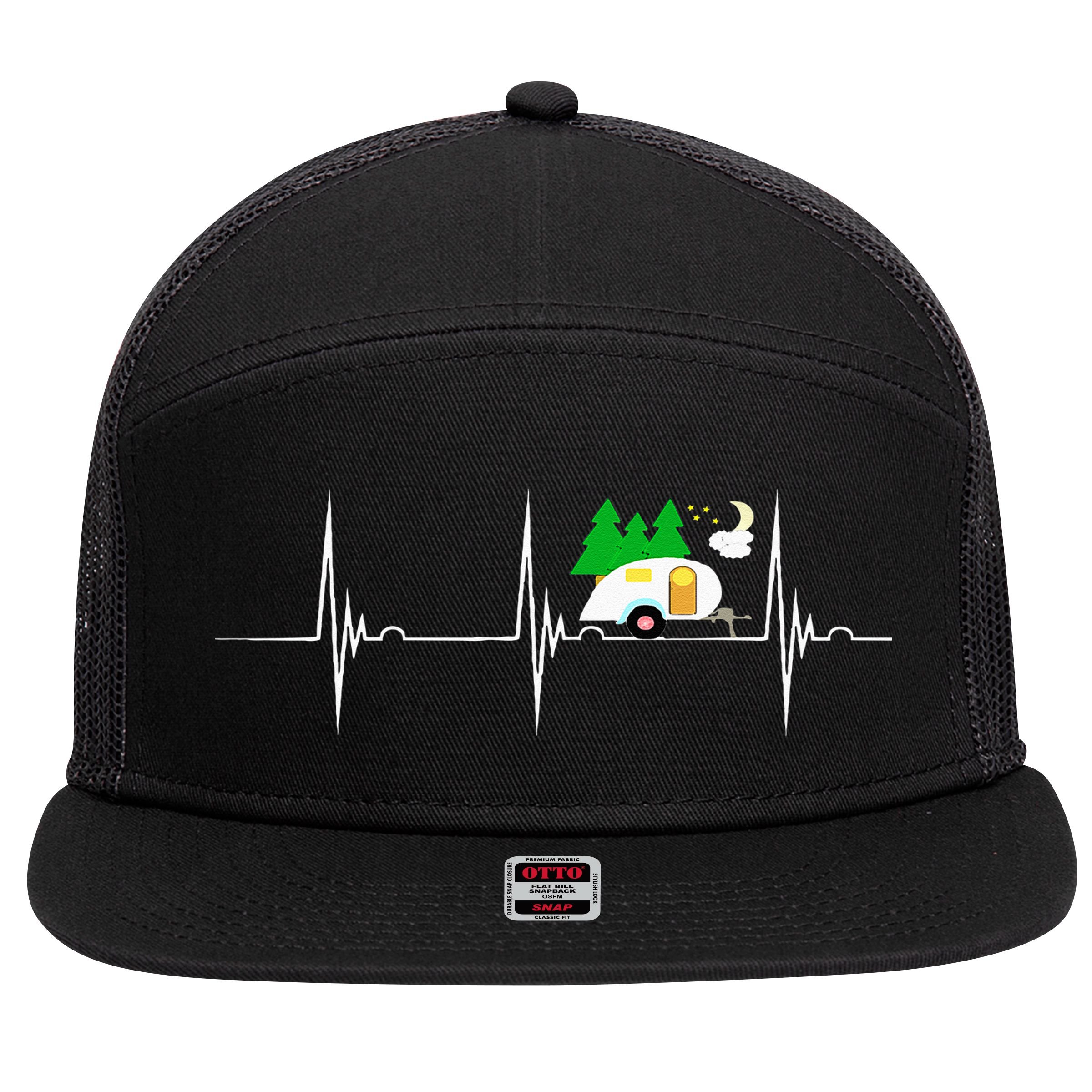 Teardrop Trailer Heartbeat Camping Pulse Line EKG RV 7 Panel Mesh Trucker Snapback Hat