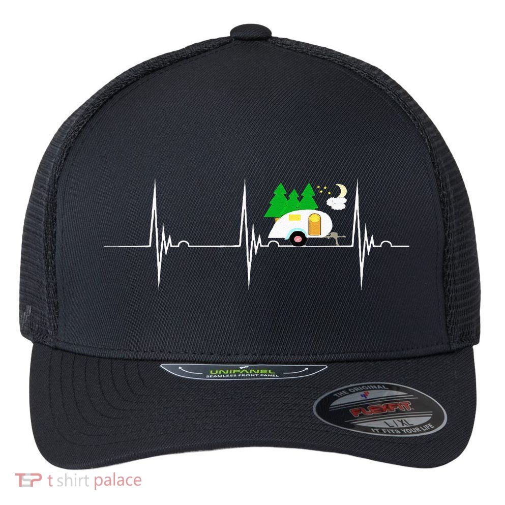 Teardrop Trailer Heartbeat Camping Pulse Line EKG RV Flexfit Unipanel Trucker Cap