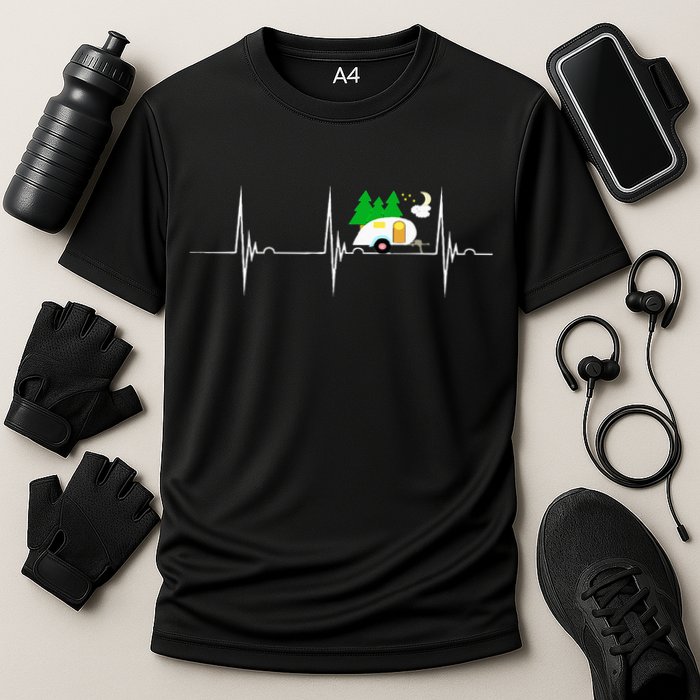 Teardrop Trailer Heartbeat Camping Pulse Line EKG RV Performance Shirt