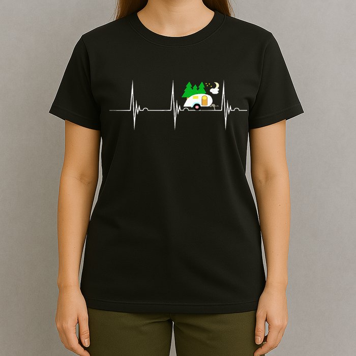 Teardrop Trailer Heartbeat Camping Pulse Line EKG RV T-Shirt