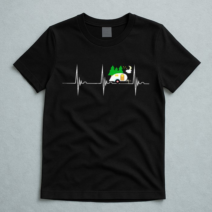 Teardrop Trailer Heartbeat Camping Pulse Line EKG RV T-Shirt