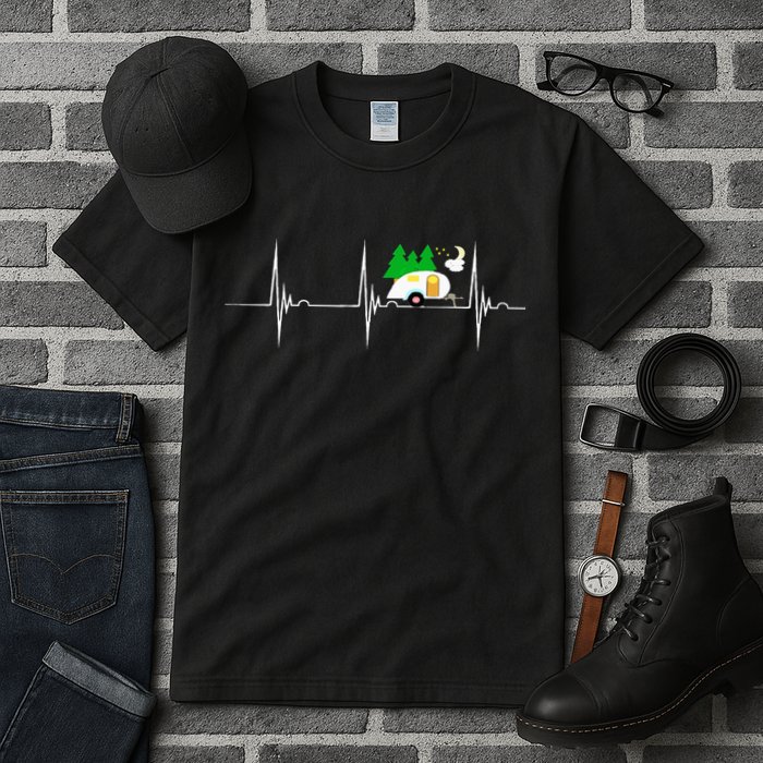 Teardrop Trailer Heartbeat Camping Pulse Line EKG RV Tall T-Shirt