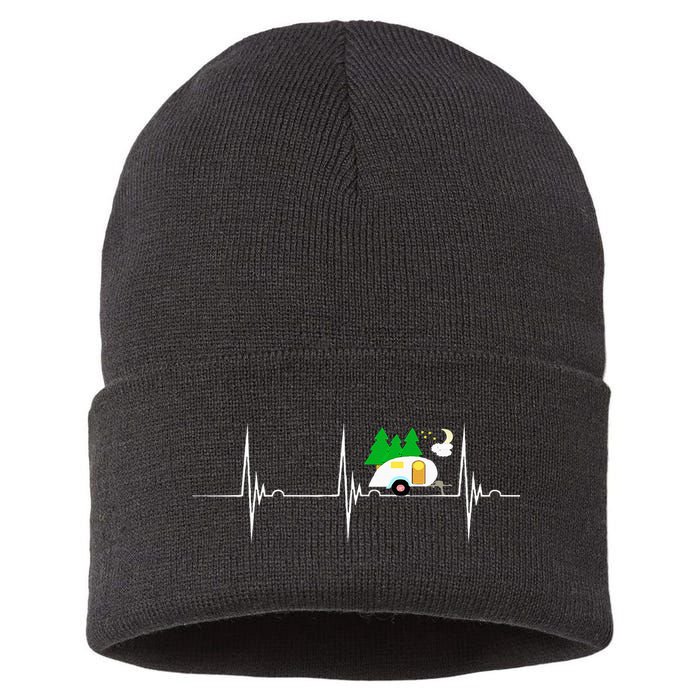 Teardrop Trailer Heartbeat Camping Pulse Line EKG RV Sustainable Knit Beanie