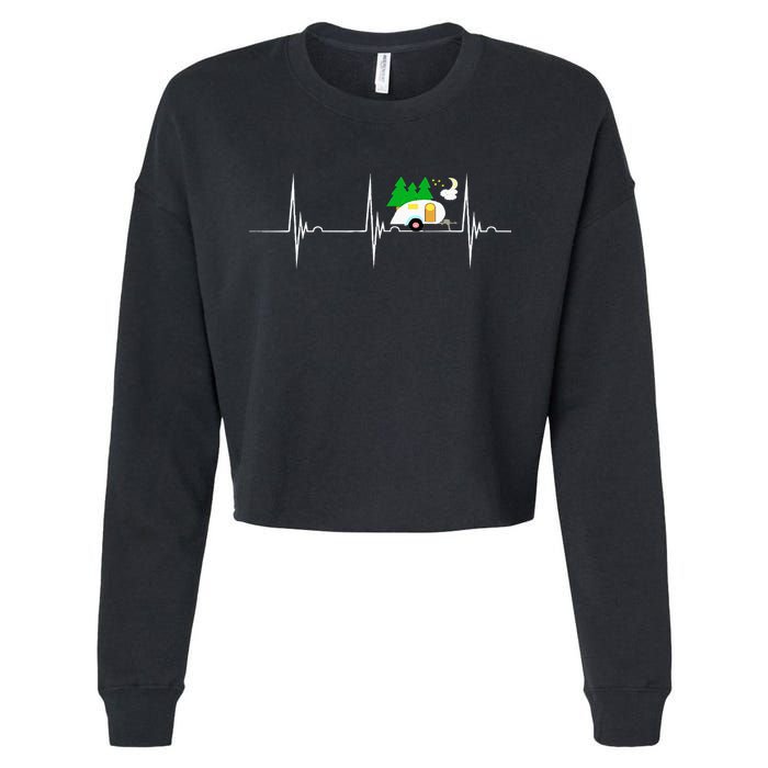 Teardrop Trailer Heartbeat Camping Pulse Line EKG RV Cropped Pullover Crew