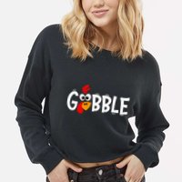 Turkey Trot Hilarious Thanksgiving Gathering Cropped Pullover Crew