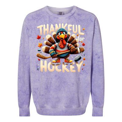 Turkey Thankful Hockey Funny Thanksgiving Hockey Lovers Gift Cool Gift Colorblast Crewneck Sweatshirt