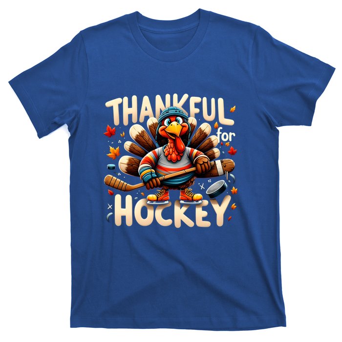 Turkey Thankful Hockey Funny Thanksgiving Hockey Lovers Gift Cool Gift T-Shirt