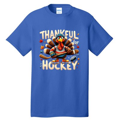 Turkey Thankful Hockey Funny Thanksgiving Hockey Lovers Gift Cool Gift Tall T-Shirt