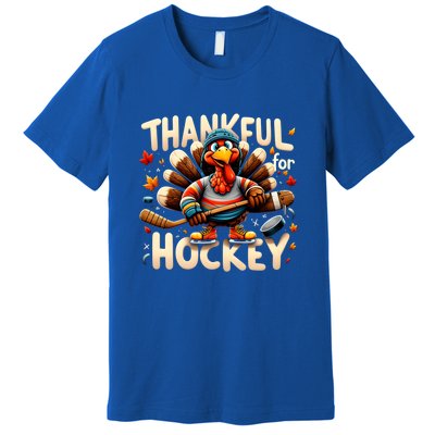 Turkey Thankful Hockey Funny Thanksgiving Hockey Lovers Gift Cool Gift Premium T-Shirt