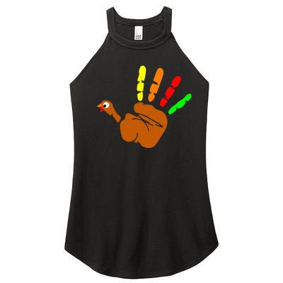 Thanksgiving Turkey Hand Print Funny Thanksgiving Day Women’s Perfect Tri Rocker Tank