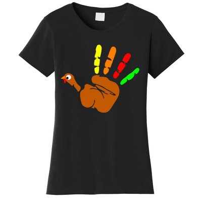 Thanksgiving Turkey Hand Print Funny Thanksgiving Day Women's T-Shirt