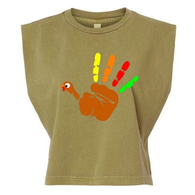 Thanksgiving Turkey Hand Print Funny Thanksgiving Day Garment-Dyed Women's Muscle Tee