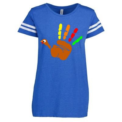 Thanksgiving Turkey Hand Print Funny Thanksgiving Day Enza Ladies Jersey Football T-Shirt