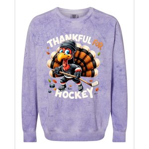 Turkey Thankful Hockey Retro Thanksgiving Hockey Lovers Gift Meaningful Gift Colorblast Crewneck Sweatshirt