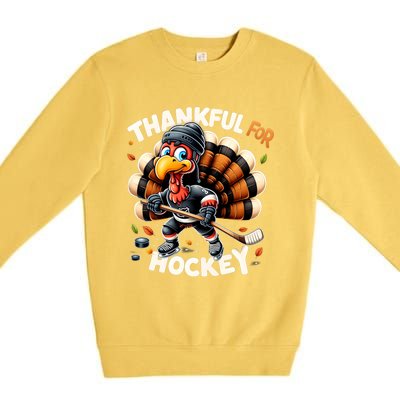 Turkey Thankful Hockey Retro Thanksgiving Hockey Lovers Gift Meaningful Gift Premium Crewneck Sweatshirt