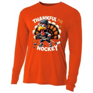 Turkey Thankful Hockey Retro Thanksgiving Hockey Lovers Gift Meaningful Gift Cooling Performance Long Sleeve Crew