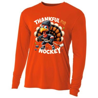 Turkey Thankful Hockey Retro Thanksgiving Hockey Lovers Gift Meaningful Gift Cooling Performance Long Sleeve Crew