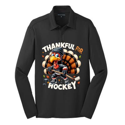 Turkey Thankful Hockey Retro Thanksgiving Hockey Lovers Gift Meaningful Gift Silk Touch Performance Long Sleeve Polo