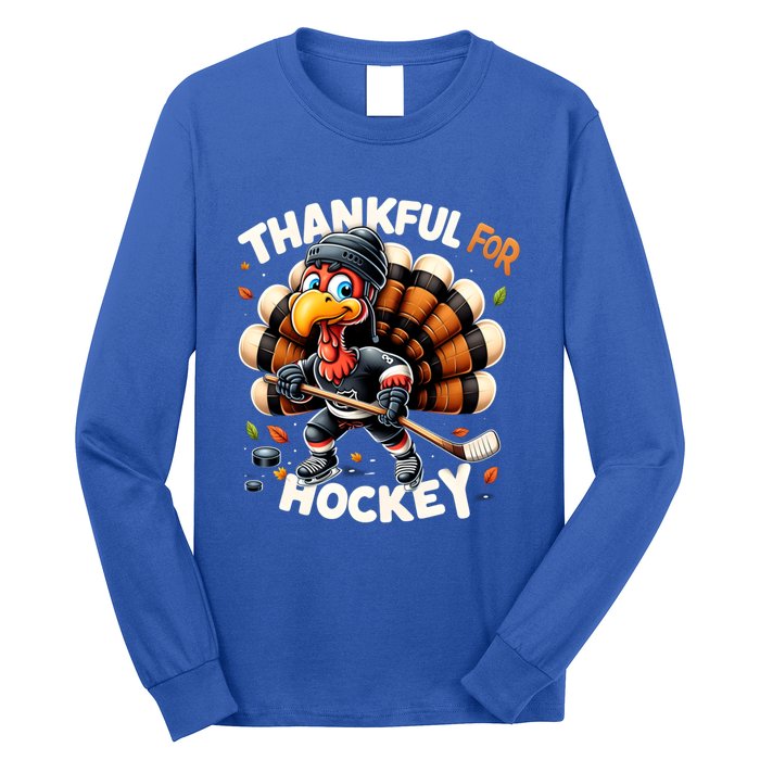 Turkey Thankful Hockey Retro Thanksgiving Hockey Lovers Gift Meaningful Gift Long Sleeve Shirt