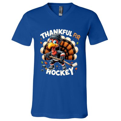 Turkey Thankful Hockey Retro Thanksgiving Hockey Lovers Gift Meaningful Gift V-Neck T-Shirt