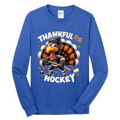 Turkey Thankful Hockey Retro Thanksgiving Hockey Lovers Gift Meaningful Gift Tall Long Sleeve T-Shirt