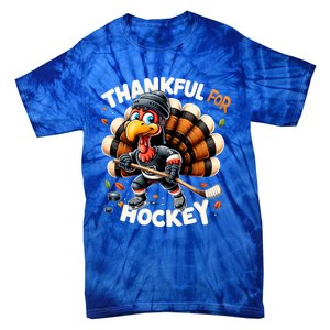 Turkey Thankful Hockey Retro Thanksgiving Hockey Lovers Gift Meaningful Gift Tie-Dye T-Shirt