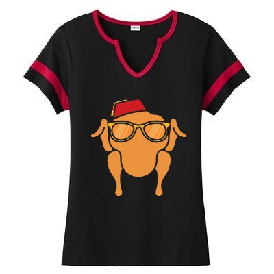 Thanksgiving Turkey Head Funny Ladies Halftime Notch Neck Tee