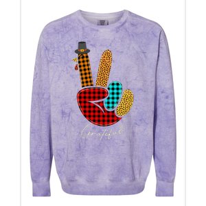 Thanksgiving Turkey Hand Sign Peace, Love, and Gratitude Colorblast Crewneck Sweatshirt