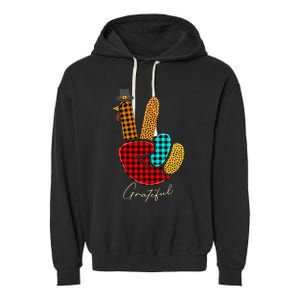 Thanksgiving Turkey Hand Sign Peace, Love, and Gratitude Garment-Dyed Fleece Hoodie