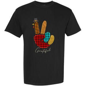 Thanksgiving Turkey Hand Sign Peace, Love, and Gratitude Garment-Dyed Heavyweight T-Shirt