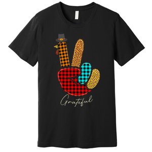 Thanksgiving Turkey Hand Sign Peace, Love, and Gratitude Premium T-Shirt