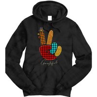 Thanksgiving Turkey Hand Sign Peace, Love, and Gratitude Tie Dye Hoodie