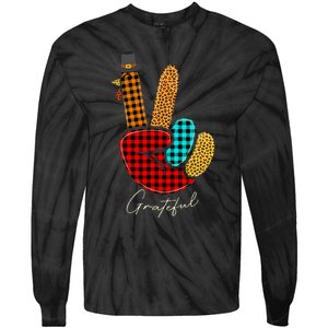 Thanksgiving Turkey Hand Sign Peace, Love, and Gratitude Tie-Dye Long Sleeve Shirt