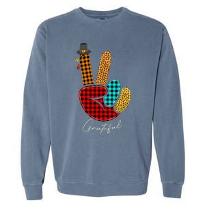 Thanksgiving Turkey Hand Sign Peace, Love, and Gratitude Garment-Dyed Sweatshirt