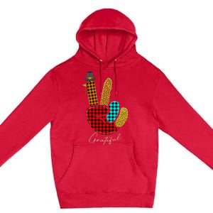 Thanksgiving Turkey Hand Sign Peace, Love, and Gratitude Premium Pullover Hoodie