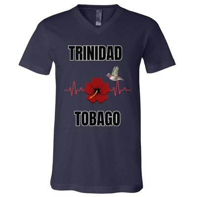 Trinidad Tobago Heartbeat Hibiscus V-Neck T-Shirt