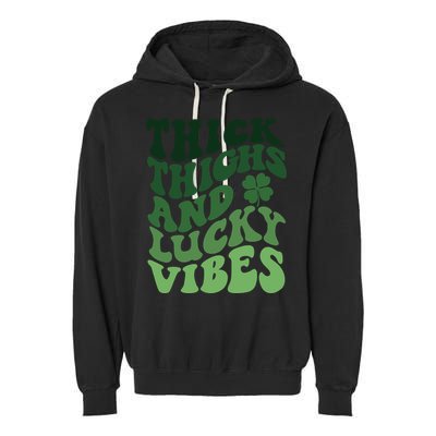 Thick Thighs Irish Vibes Retro St Paddy Garment-Dyed Fleece Hoodie