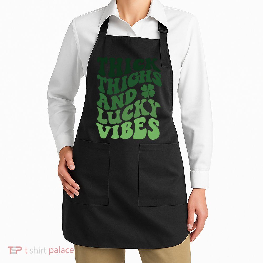 Thick Thighs Irish Vibes Retro St Paddy Apron