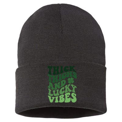 Thick Thighs Irish Vibes Retro St Paddy Sustainable Knit Beanie