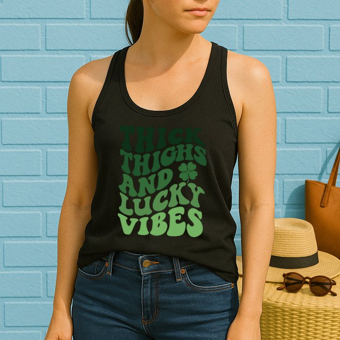 Thick Thighs Irish Vibes Retro St Paddy Womens Tank Top