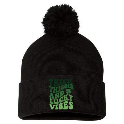 Thick Thighs Irish Vibes Retro St Paddy Pom Pom 12in Knit Beanie